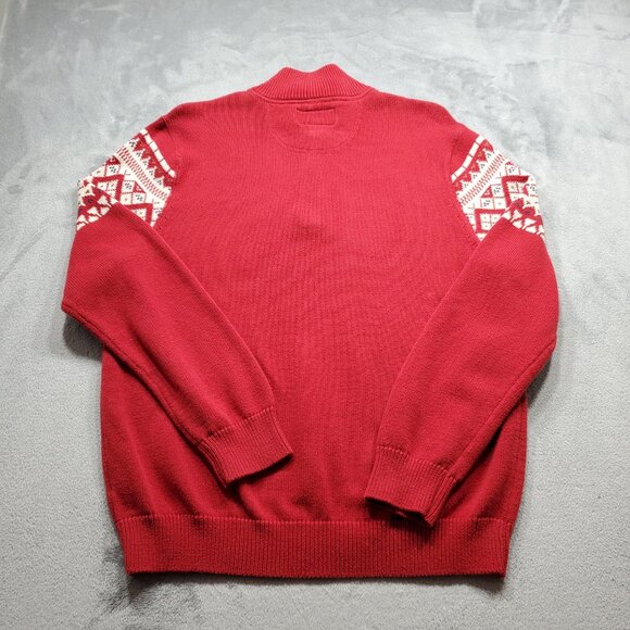 St John's Bay 1/4 Zip Ribbed Holiday Sweater White Red %100 Cotton Men Sz L - Picture 2 of 12